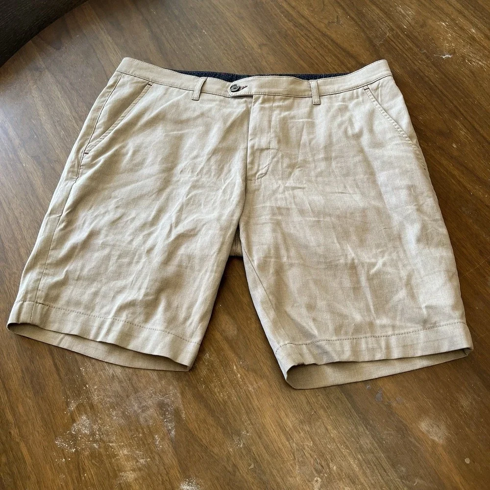 Ted Baker Chino Shorts Mens 36 Beige Cotton Stretch Mid Rise